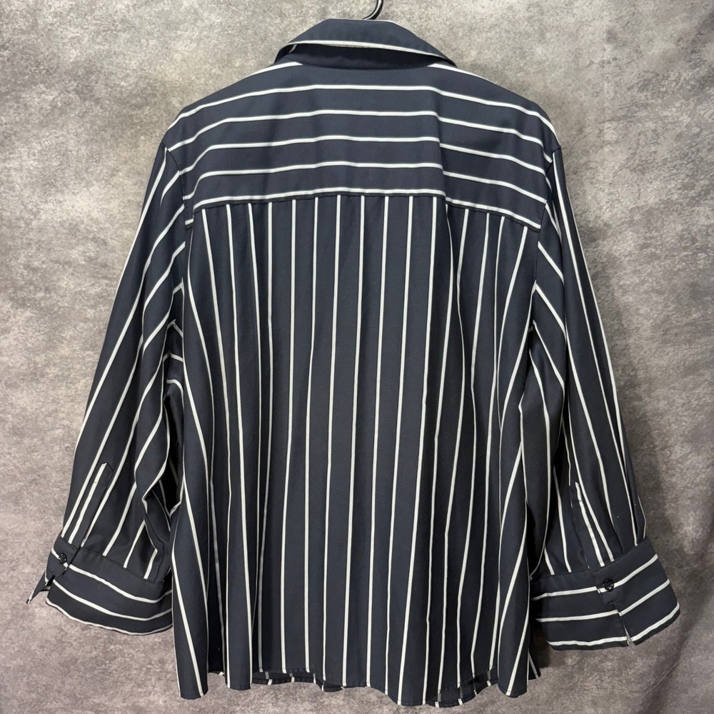 Foxcroft Navy White Striped Button Up Shirt Size 24W Wrinkle Free Shaped Fit - Picture 3 of 12